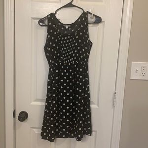 Polka dot black and white dress.